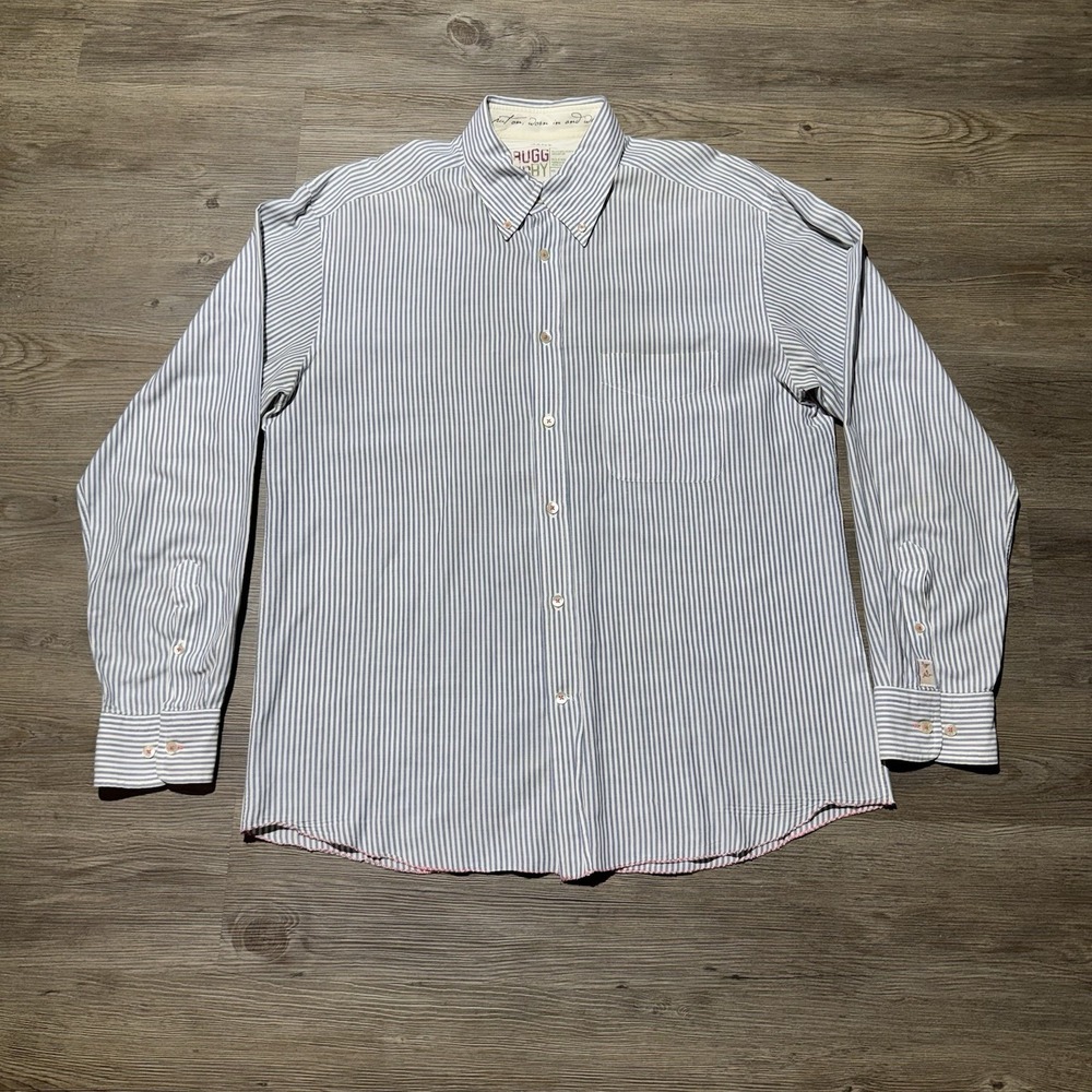 GANT Rugger Men's L Blue White Stripe Button Down Shirt 100% Cotton Long Sleeve